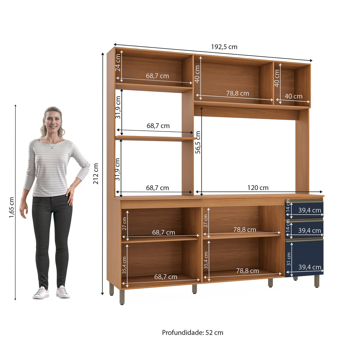 Cocina Integral Kappesberg Luna 192.5cm Canela/Azul