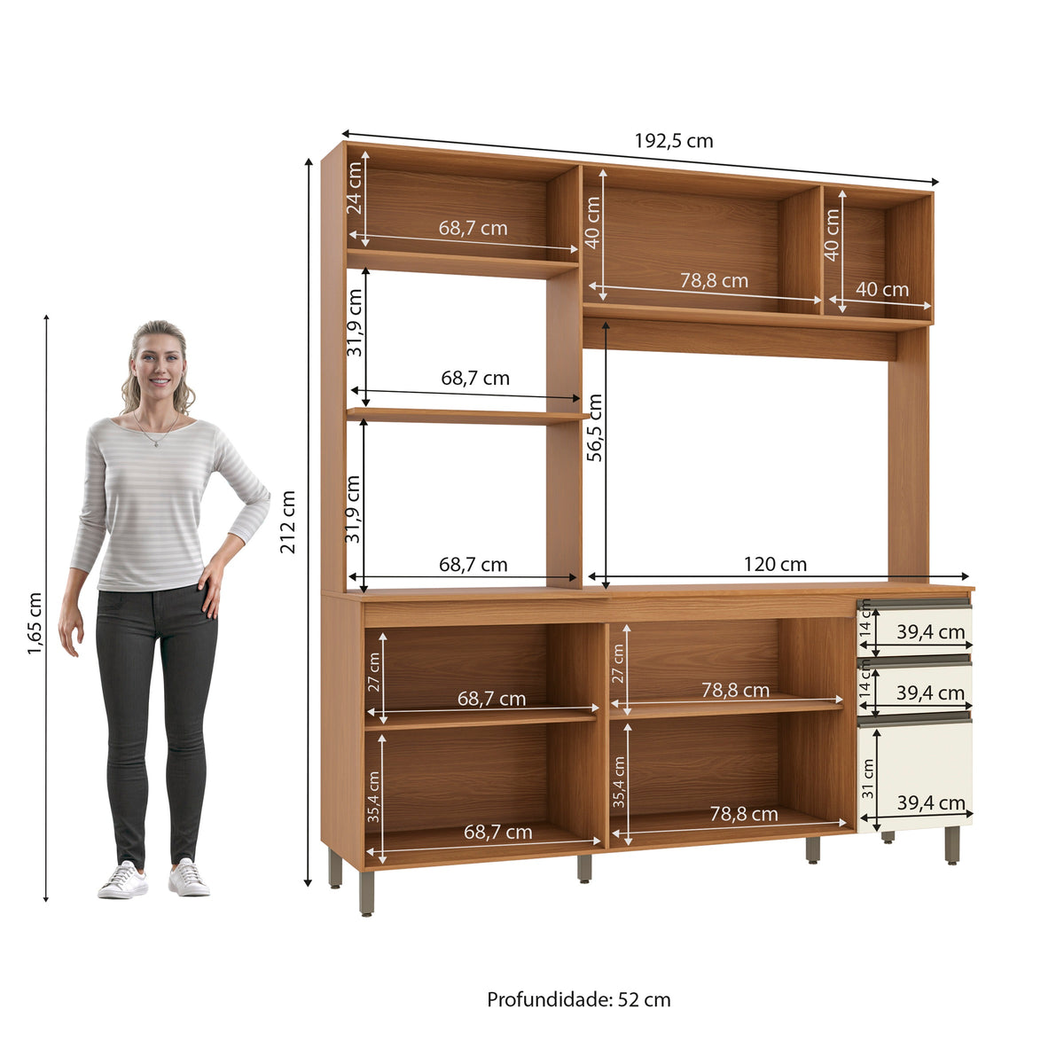 Cocina Integral Kappesberg Luna 192.5cm Canela/Blanco