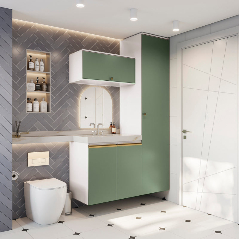 Conjunto para Baño 130cm MDF Kappesberg Blanco/Verde