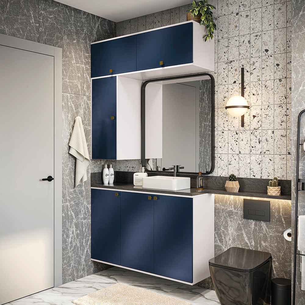 Gabinete Baño Kappesberg 120cm MDF Con Aéreos Blanco y Azul