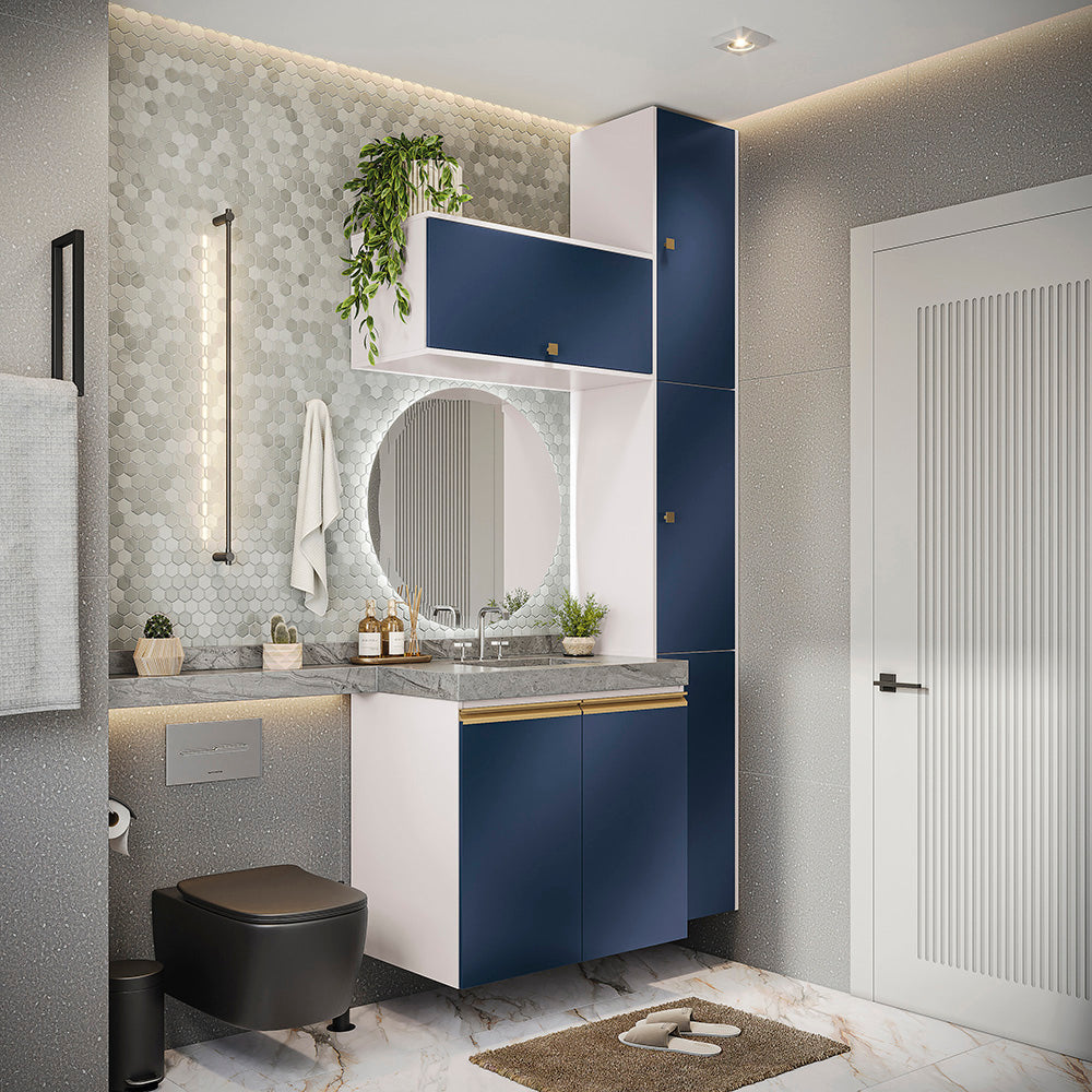 Gabinete Baño Kappesberg 116cm MDF Con Aéreos Blanco y Azul