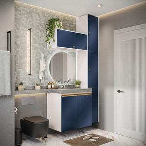 Gabinete Baño Kappesberg 116cm MDF Con Aéreos Blanco y Azul