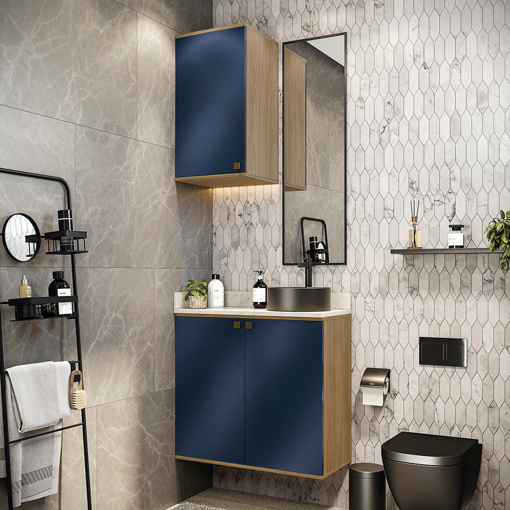 Gabinete Baño Kappesberg 80cm MDF Marrón y Azul