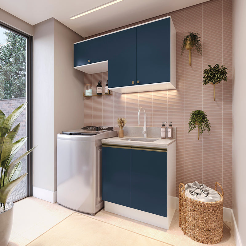 Mueble Lavadero Kappesberg 140cm Con Aéreos Blanco y Azul