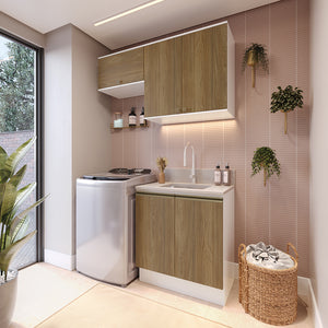 Mueble Lavadero Kappesberg 140cm Con Aéreos Blanco y Marrón