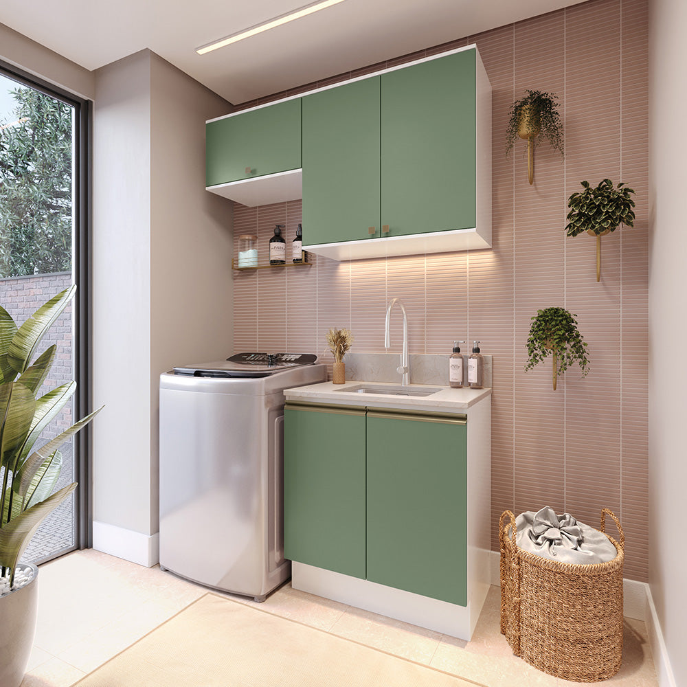Mueble Lavadero Kappesberg 140cm Con Aéreos Blanco y Verde