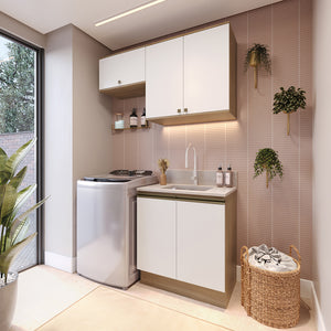 Mueble Lavadero Kappesberg 140cm Con Aéreos Marrón y Blanco