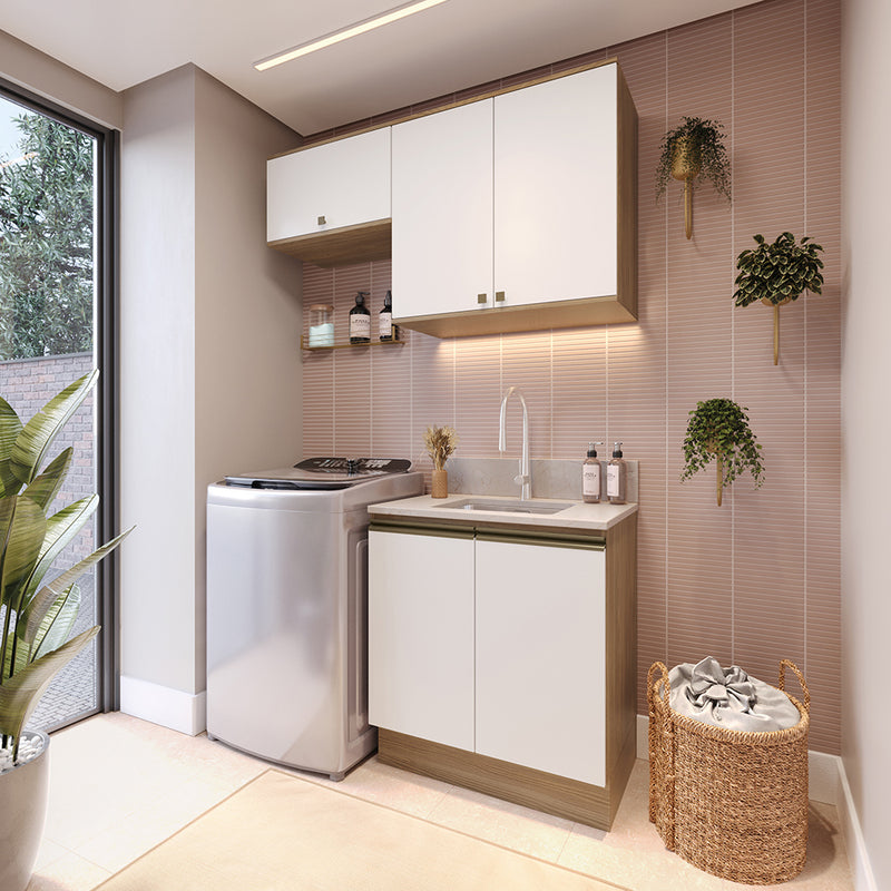 Mueble Lavadero Kappesberg 140cm Con Aéreos Marrón y Blanco