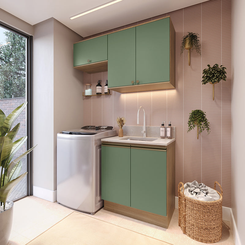 Mueble Lavadero Kappesberg 140cm Con Aéreos Marrón y Verde
