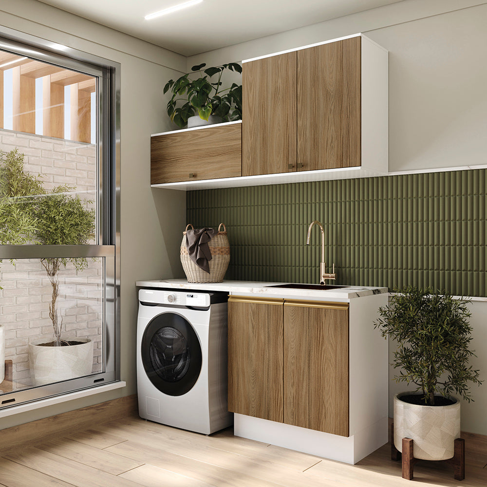 Mueble Lavadero Kappesberg 160cm Con Aéreos Blanco y Marrón