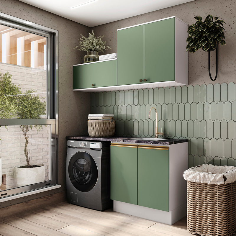 Mueble Lavadero Kappesberg 160cm Con Aéreos Blanco y Verde
