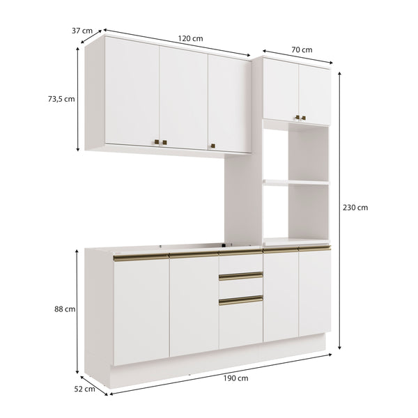 Cocina Integral 190cm MDF 9 Puertas Kappesberg Blanco
