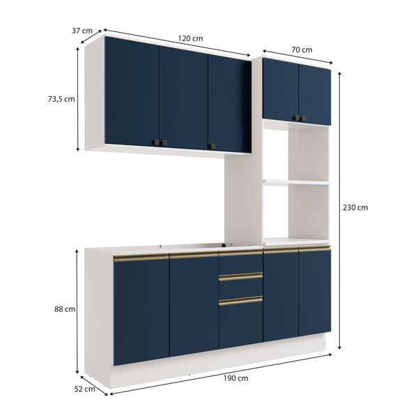 Cocina Integral 190cm MDF 9 Puertas Kappesberg Blanco/Azul
