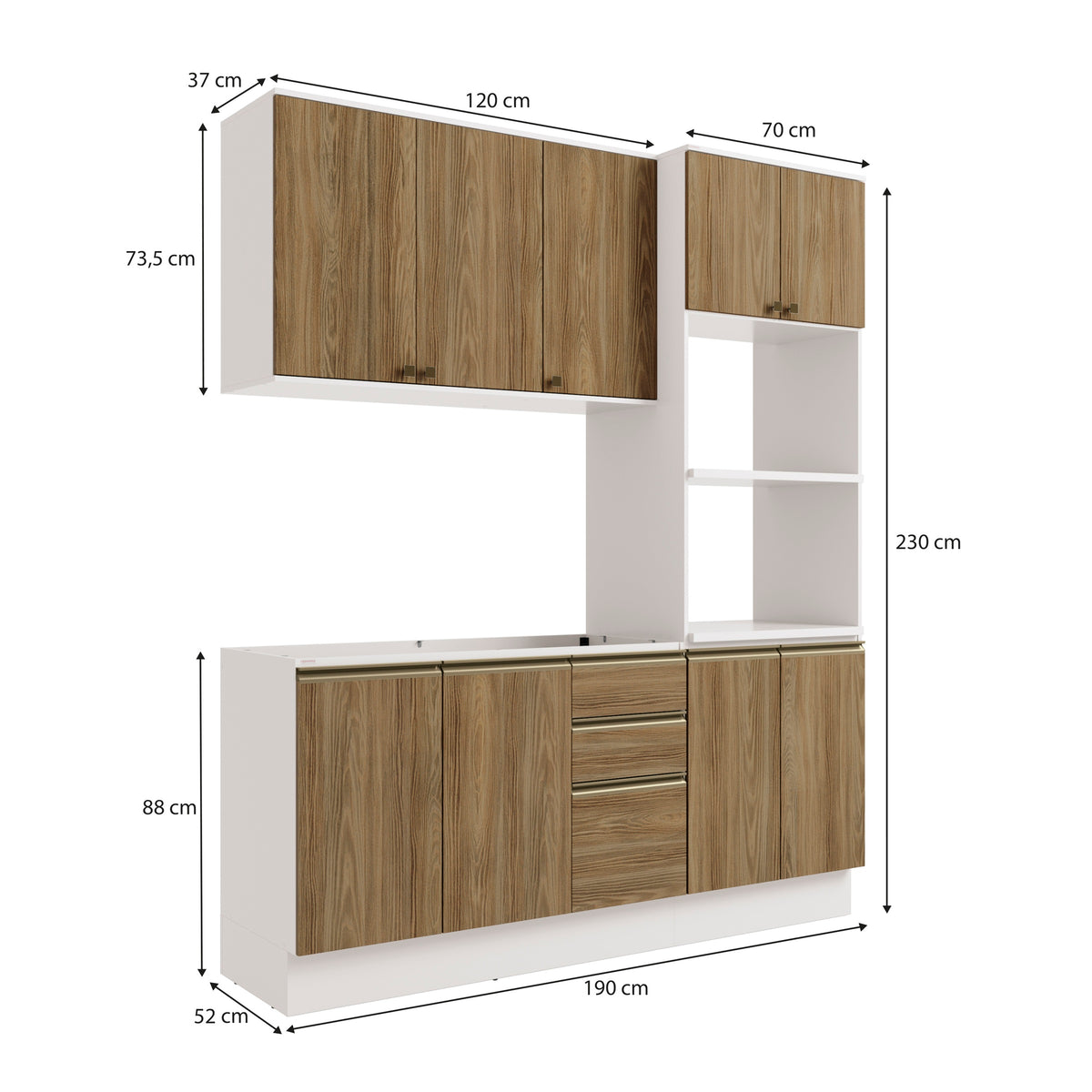 Cocina Integral 190cm MDF 9 Puertas Kappesberg Blanco/Marrón
