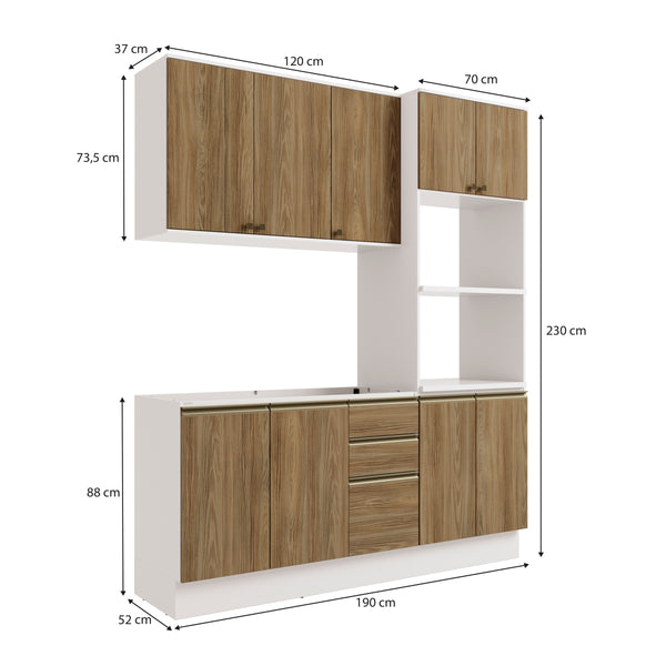 Cocina Integral 190cm MDF 9 Puertas Kappesberg Blanco/Marrón