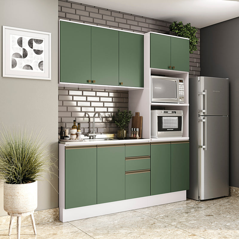 Cocina Integral 190cm MDF 9 Puertas Kappesberg Blanco/Verde