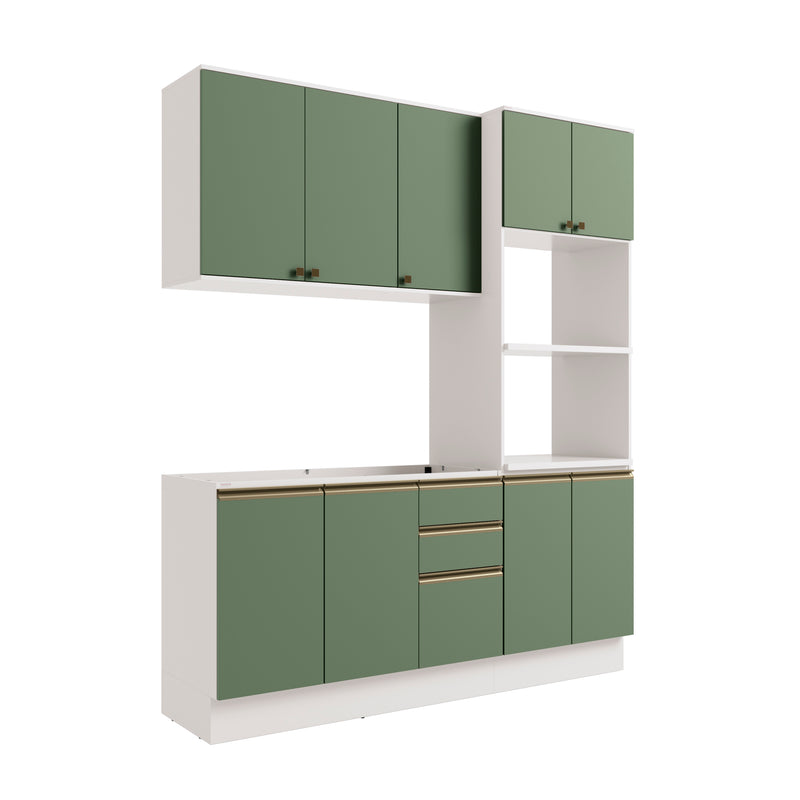 Cocina Integral 190cm MDF 9 Puertas Kappesberg Blanco/Verde