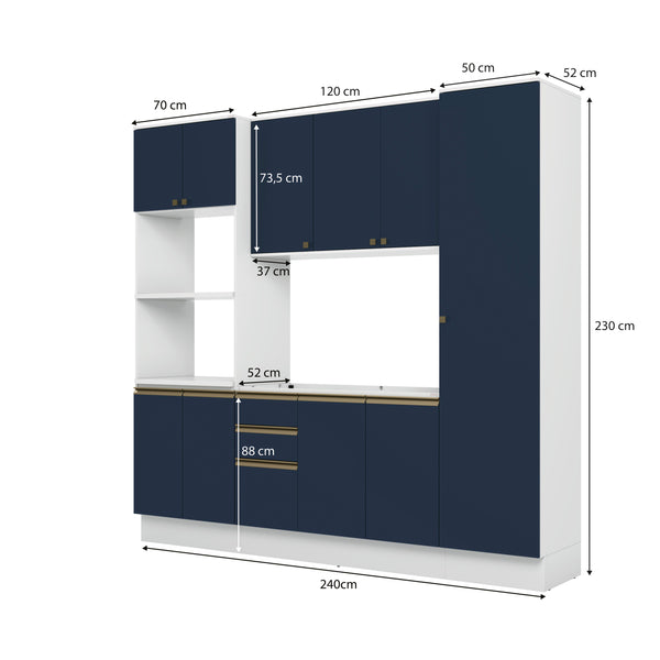 Cocina Integral 240cm MDF 10 Puertas Kappesberg Blanco/Azul