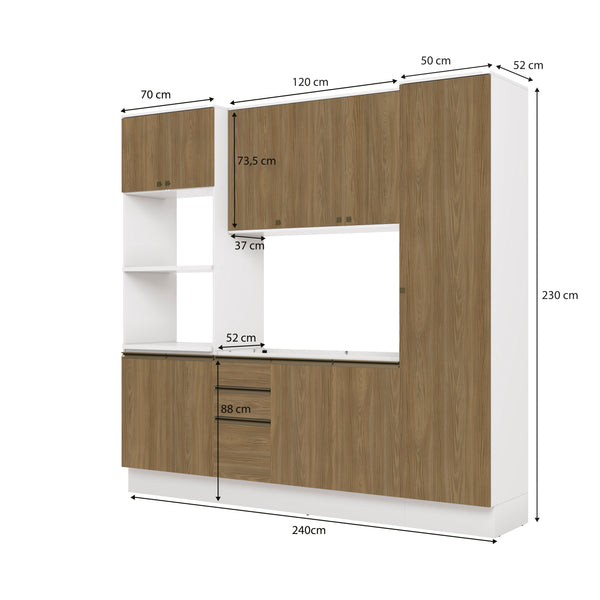Cocina Integral 240cm 10 Puertas Kappesberg Blanco/Marrón