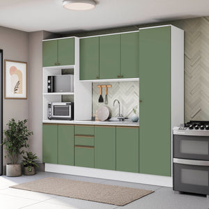 Cocina Integral 240cm MDF 10 Puertas Kappesberg Blanco/Verde