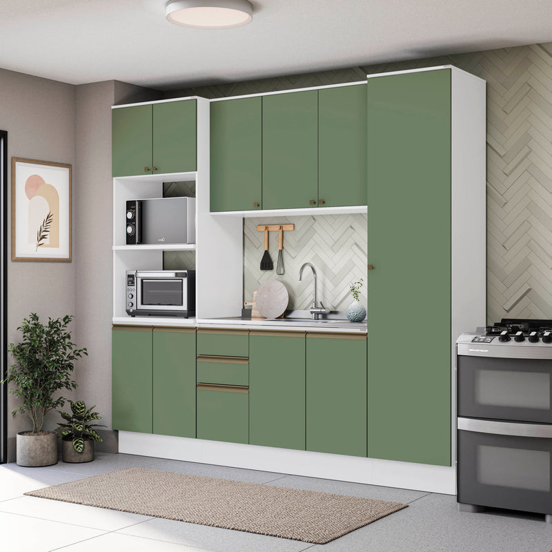 Cocina Integral 240cm MDF 10 Puertas Kappesberg Blanco/Verde