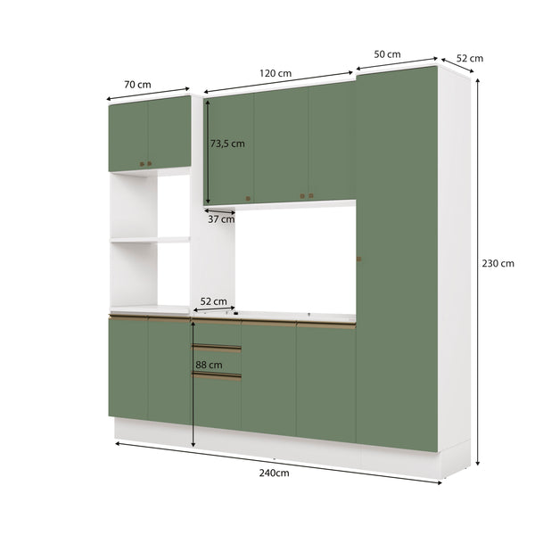 Cocina Integral 240cm MDF 10 Puertas Kappesberg Blanco/Verde