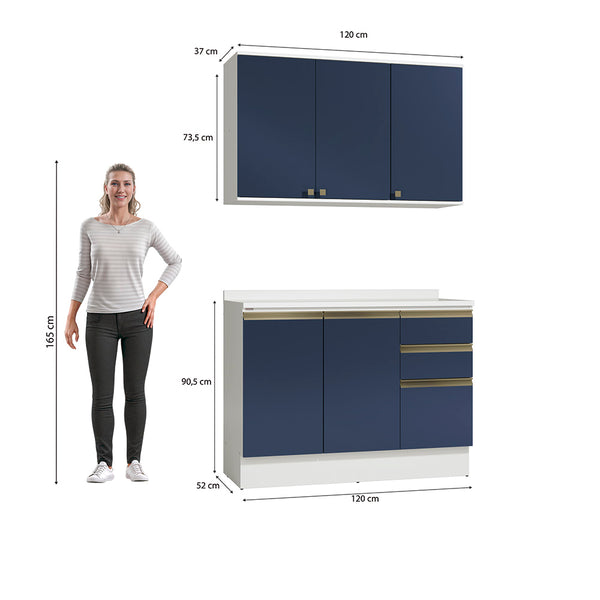 Gabinete Cocina Kappesberg 120cm MDF 5 Puertas Blanco y Azul