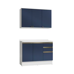 Gabinete Cocina Kappesberg 120cm MDF 5 Puertas Blanco y Azul