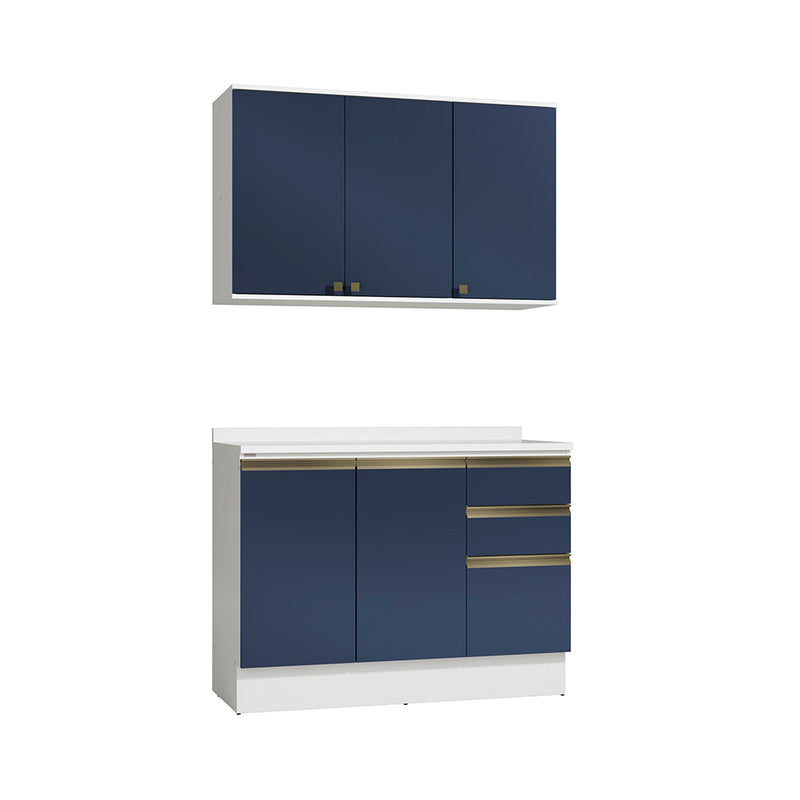 Gabinete Cocina Kappesberg 120cm MDF 5 Puertas Blanco y Azul