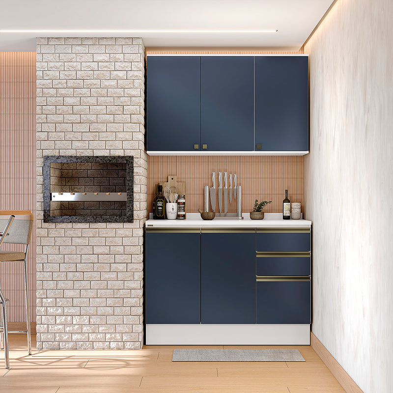 Gabinete Cocina Kappesberg 120cm MDF 5 Puertas Blanco y Azul