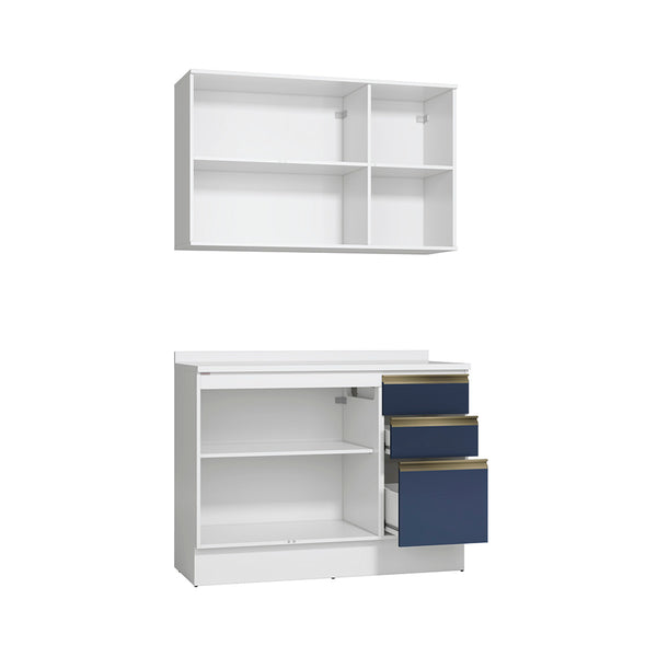 Gabinete Cocina Kappesberg 120cm MDF 5 Puertas Blanco y Azul