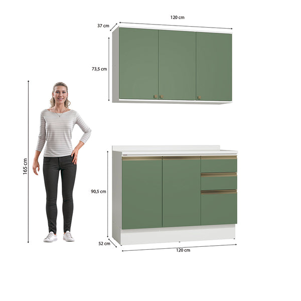 Gabinete Cocina Kappesberg 120cm MDF 5 Puertas Blanco/Verde