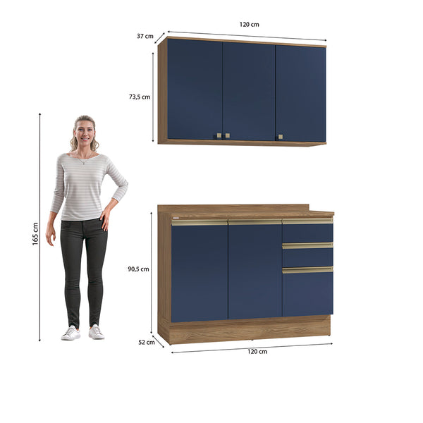 Gabinete Cocina Kappesberg 120cm MDF 5 Puertas Marrón y Azul