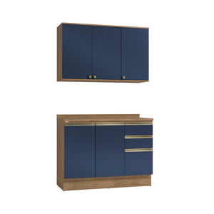 Gabinete Cocina Kappesberg 120cm MDF 5 Puertas Marrón y Azul