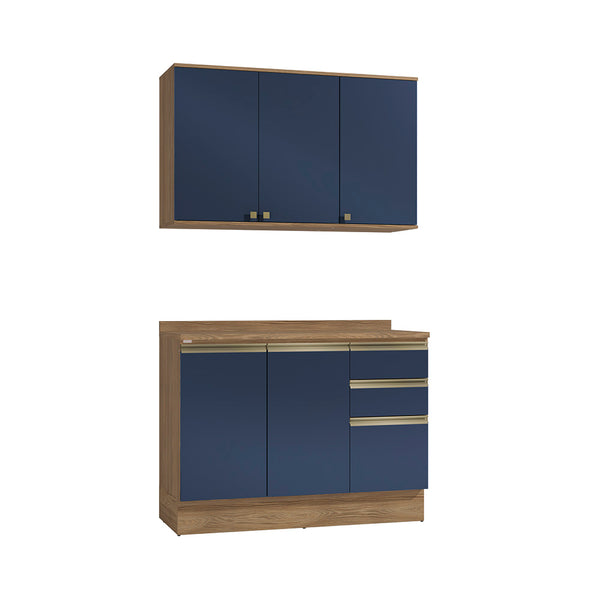 Gabinete Cocina Kappesberg 120cm MDF 5 Puertas Marrón y Azul