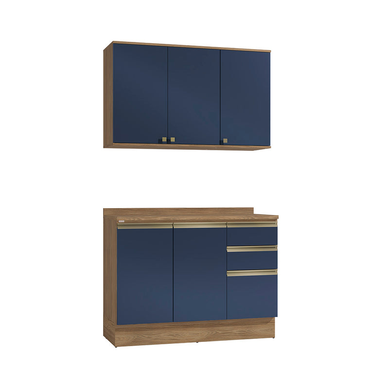 Gabinete Cocina Kappesberg 120cm MDF 5 Puertas Marrón y Azul