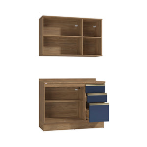 Gabinete Cocina Kappesberg 120cm MDF 5 Puertas Marrón y Azul