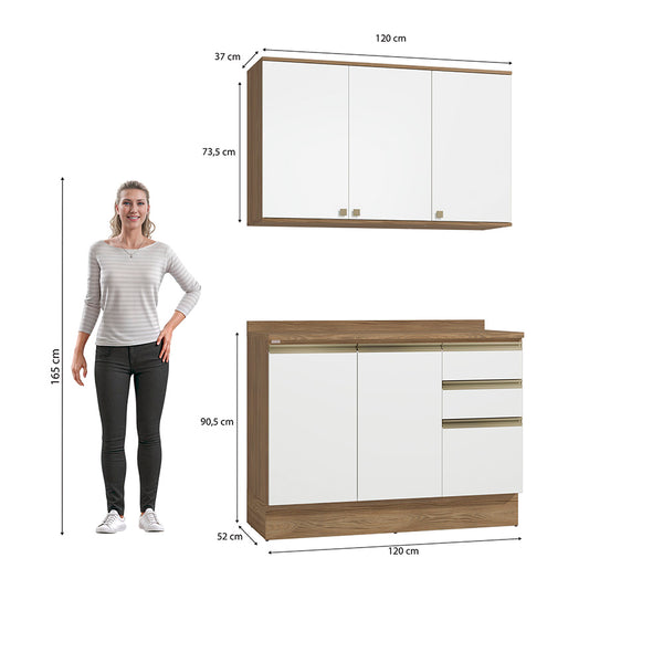 Gabinete Cocina Kappesberg 120cm MDF 5 Puertas Marrón/Blanco