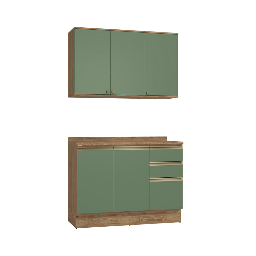 Gabinete Cocina Kappesberg 120cm MDF 5 Puertas Marrón/Verde