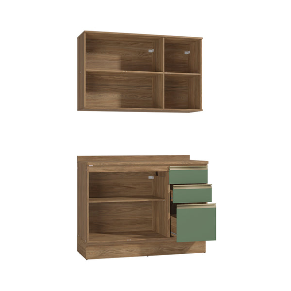 Gabinete Cocina Kappesberg 120cm MDF 5 Puertas Marrón/Verde