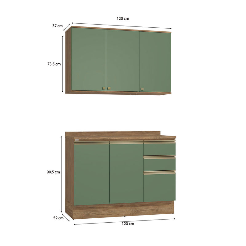 Gabinete Cocina Kappesberg 120cm MDF 5 Puertas Marrón/Verde