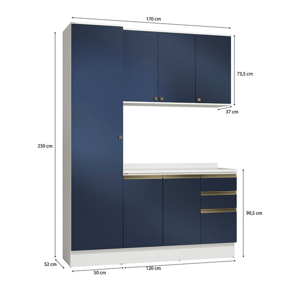 Armario de Cocina 170cm MDF 6 Puertas Kappesberg Blanco/Azul