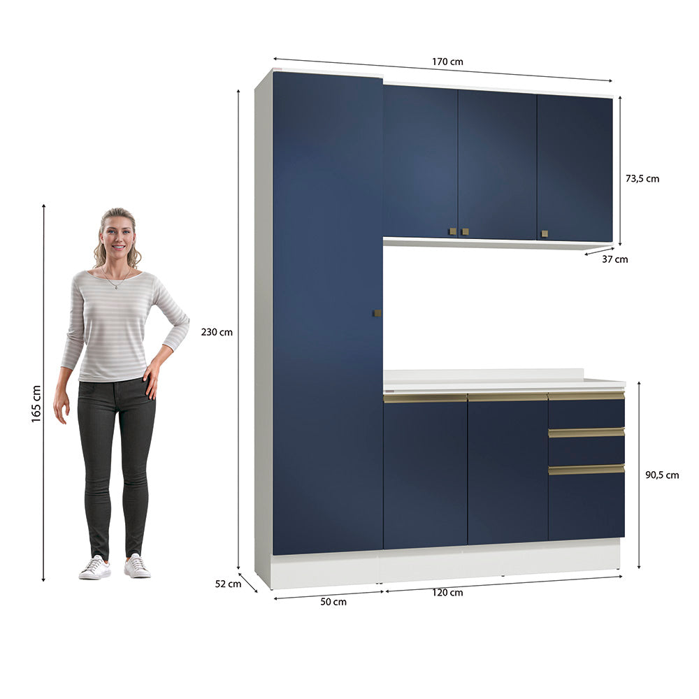 Armario de Cocina 170cm MDF 6 Puertas Kappesberg Blanco/Azul