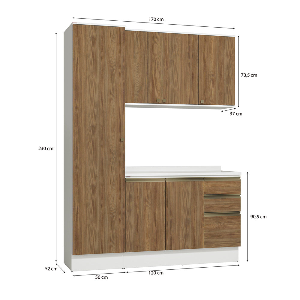 Armario de Cocina 170cm 6 Puertas Kappesberg Blanco/Marrón