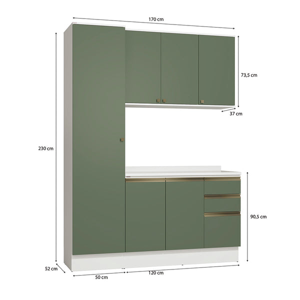 Armario de Cocina 170cm 6 Puertas Kappesberg Blanco/Verde