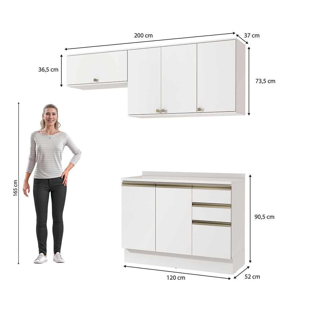 Cocina Compacta 200cm MDF 3 Cajones Kappesberg Blanco