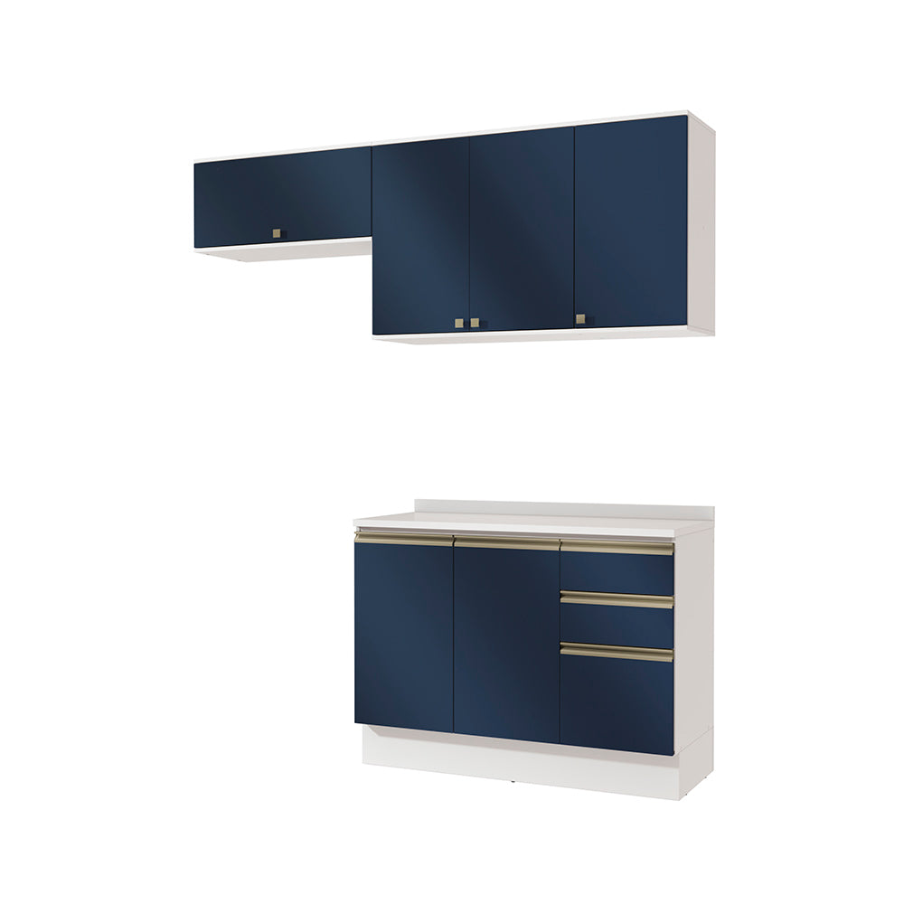 Cocina Compacta 200cm MDF 3 Cajones Kappesberg Blanco/Azul