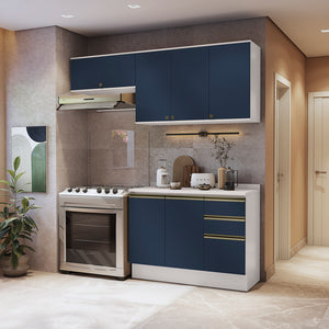 Cocina Compacta 200cm MDF 3 Cajones Kappesberg Blanco/Azul