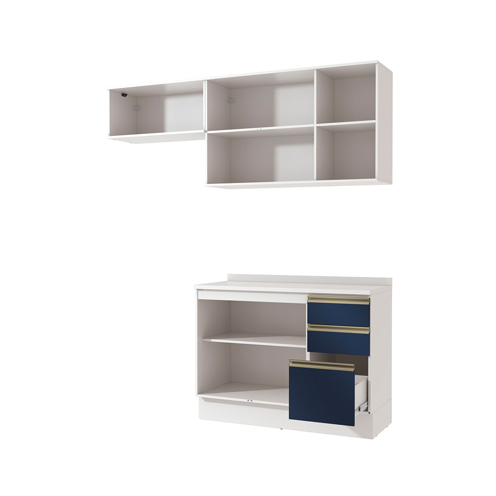 Cocina Compacta 200cm MDF 3 Cajones Kappesberg Blanco/Azul