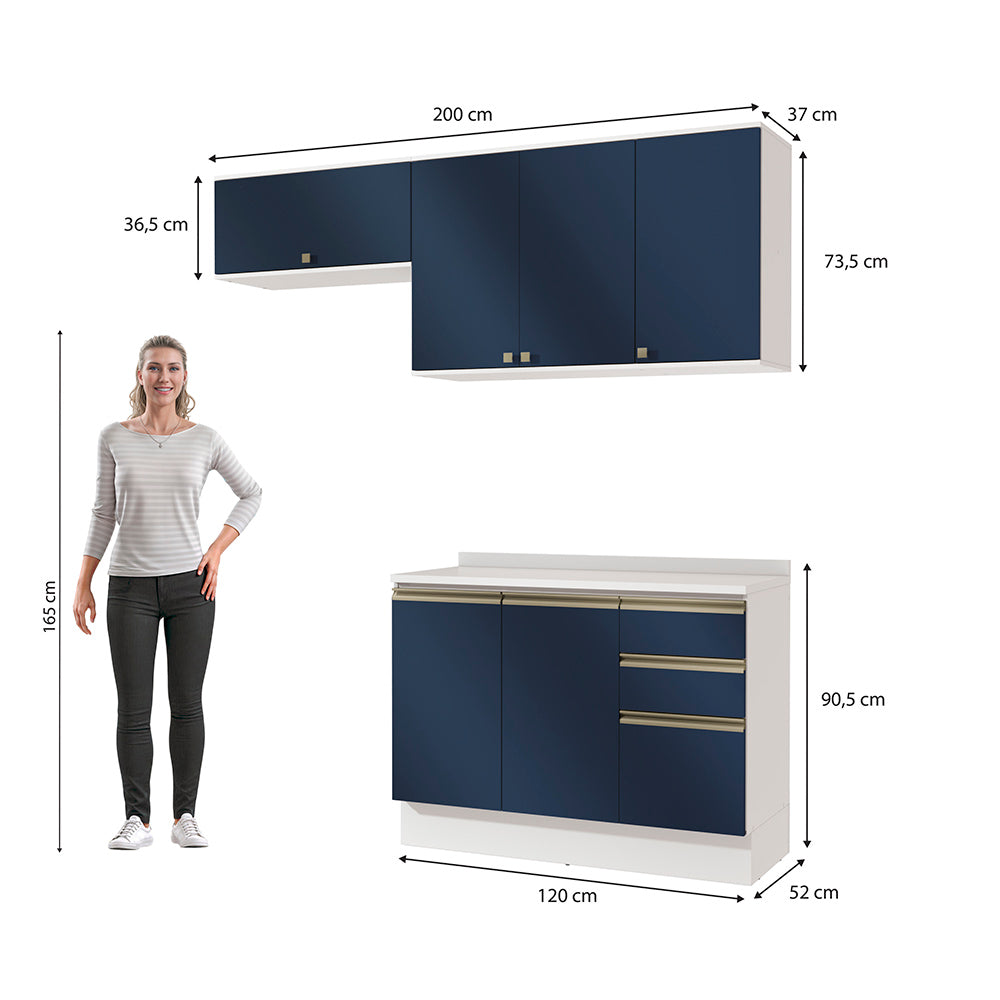 Cocina Compacta 200cm MDF 3 Cajones Kappesberg Blanco/Azul